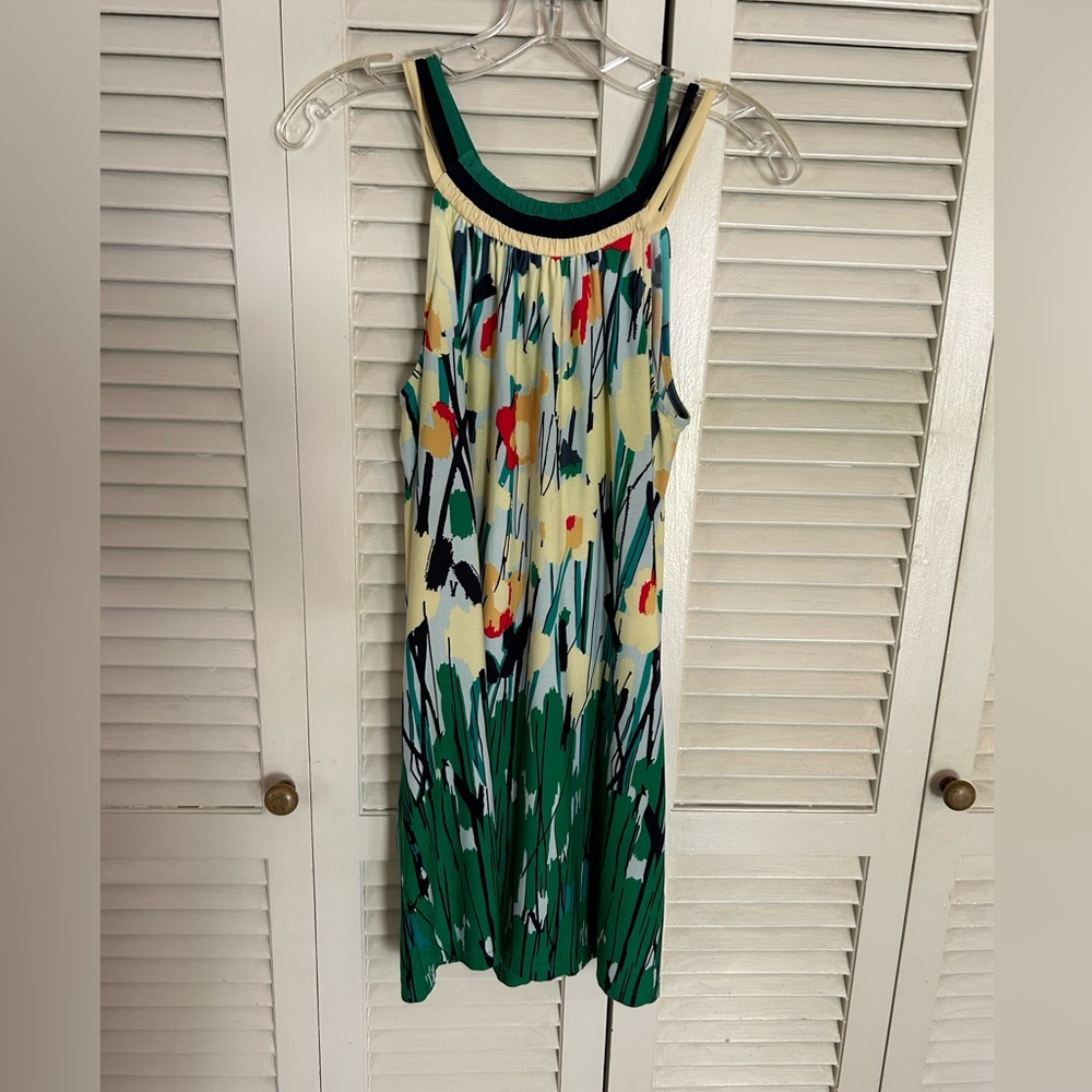 BCBGMAXAZRIA Strappy Tank Shift Dress Multicolor Abstract Floral Print Sz. XS